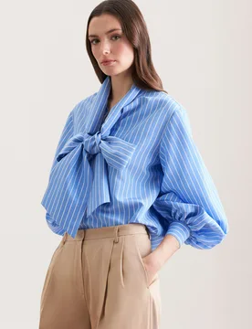 Schalkragenbluse mit Volumenärmel aus Viskose Mix Blau 44 - Seidensticker - FashionsVida