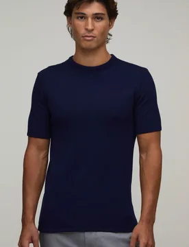 Mens Muscle Fit Soft Touch Knitted T-Shirt - Navy - Size X-Small - boohooMAN - FashionsVida