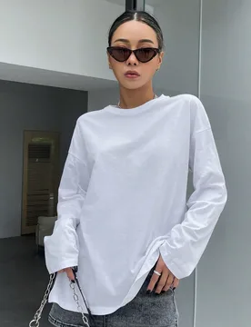 Blusa de manga larga con hombros caídos y bajo con abertura lateral para mujer L - Shein - FashionsVida