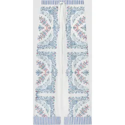 Pantalones anchos de mujer en punto de algodón bordado con rayas