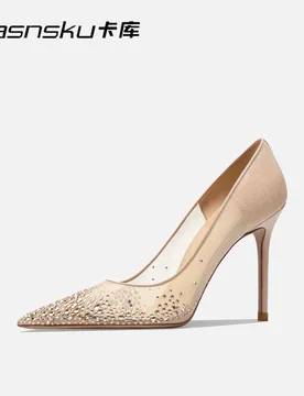 Women bridal wedding high heeled pumps nude Luxury crystal mesh heels 8cm 10cm for evening dress with rhinestone - Aliexpress - FashionsVida