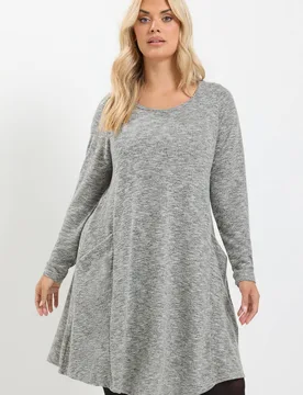 Women's Soft Touch Pocket Swing Dress in Grey Size: 18 - Grey - Size: 18 - Yours - FashionsVida