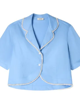 Camisa de mujer 100% algodón con ribete de pedrería y manga tres cuartos - sandro - FashionsVida