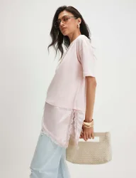 Lace Detail T-Shirt Pink female