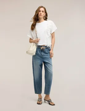 Jeans de mujer boyfriend con cordón cintura de bolsa con elástico cierre frontal con botones y cremallera - Motivi - FashionsVida