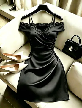 Vestido de moda para mujer con encaje, patchwork y plisado para citas y viajes XS - Shein - FashionsVida