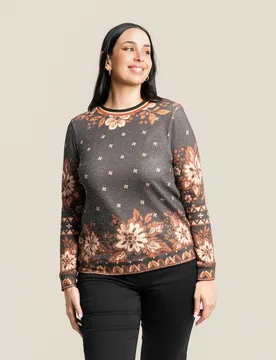 Sueter estampado con cuello redondo y manga larga - October - FashionsVida