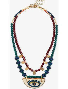 Collar corto doble con cuentas y abalorio decorativo de ojo - Parfois - FashionsVida