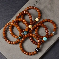 Natural old camel bone strings hand-carved dice Tibetan Buddha beads bracelet ethnic style rosary barrel beads cultural toys