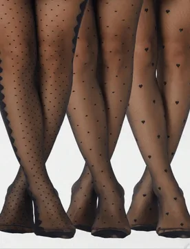 Pares de medias negras con corazones & lunares para mujer, anti-enganche, duraderas y de alta elasticidad para uso diario casual Lolita JK - Shein - FashionsVida