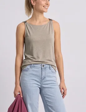 Top mit U-Boot-Ausschnitt und Schulterdetail female Beige - Street One - FashionsVida