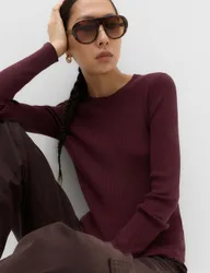 Ribbed Crew Neck Fitted Jumper Burgundy female