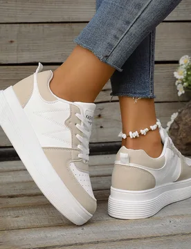 Zapatillas deportivas casuales para mujer de skate [1 par] en color caqui, talla 35-42, tallas grandes disponibles, de corte bajo con cordones, punta - Shein - FashionsVida