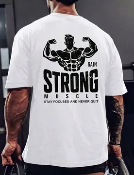 Camiseta de cuello redondo de manga corta con gráfico de hombre musculoso casual para hombre, adecuada para uso diario, fitness y deportes, estilo de - Shein - FashionsVida