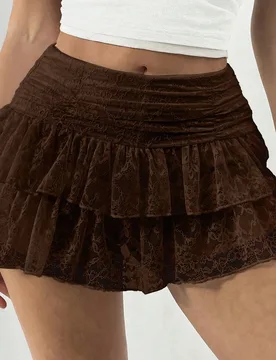 Falda mini A-line blanca de unicolor con doble capa de encaje, estilo Y2K para mujer XXS - Shein - FashionsVida