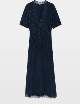 Zadig & Voltaire - Vestido midi 100% seda de mangas cortas con encaje - Zadig & Voltaire - FashionsVida