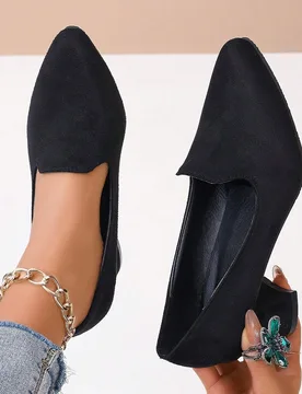 Zapatos de trabajo versátiles negros para mujer con tacón medio y punta redonda, adecuados para todas las estaciones, elegantes CN42 - Shein - FashionsVida