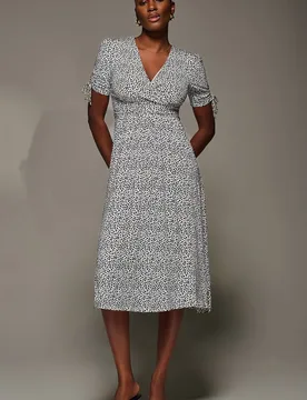 Women's Jersey Tie Sleeve Wrap Front Midi Dress in White Size: 14 - White - Size: 14 - Jolie Moi - FashionsVida