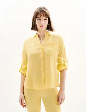 Camisa de mujer con escote pico en lino 100% - Caroll - FashionsVida