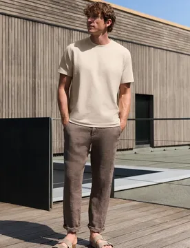 Street One T-Shirt mit Rundhals und Strickstruktur male Beige - Street One MEN - FashionsVida