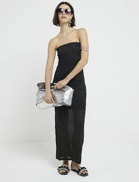 Womens Maxi Dress Black Knitted Glitter Bandeau - Size 10 Uk - River Island - FashionsVida