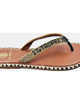 Sandalia plana flip flop de mujer en algodón con cordones de abalorios - DE SIENA - FashionsVida