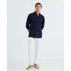 Pantalón hombre chino regular fit algodón strech liso azul marino