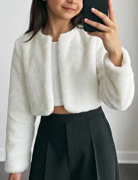 Chaqueta de piel sintética minimalista para niña preadolescente, adecuada para fiestas y uso al aire libre, otoño/invierno 12Y - Shein - FashionsVida