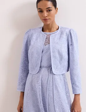 Women's Sakura Embroidered Cropped Jacket in Pale Blue Size: 10 - Pale Blue - Size: 10 - Phase Eight - FashionsVida
