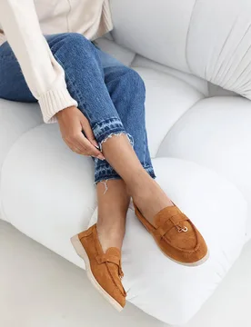 Women's 'Pegasus' Slip On Trim Loafers With Accessory Detailing in Tan Size: 3 - Tan - Size: 3 - Where's That From - FashionsVida