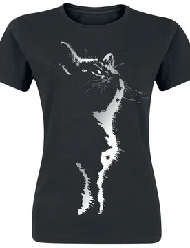 T-Shirt - Cat Silhouette - XS bis 3XL - für Damen - Größe 3XL - schwarz - Frauen - female - Tierisch - FashionsVida