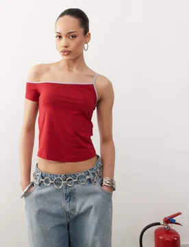 Womens Jala One Shoulder Vest In Red And Violet - Size X-Large - Motel - FashionsVida