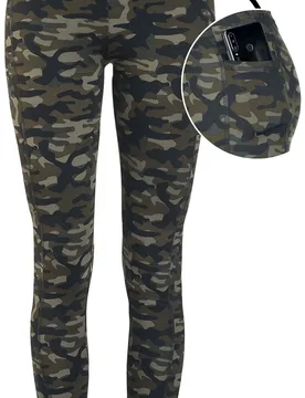Camouflage/Flecktarn Leggings - Olivfarbene Camo-Leggings mit seitlichen Taschen - XS bis 5XL - für Damen - Größe 3XL - oliv - Frauen - female - Rock Rebel by EMP - FashionsVida