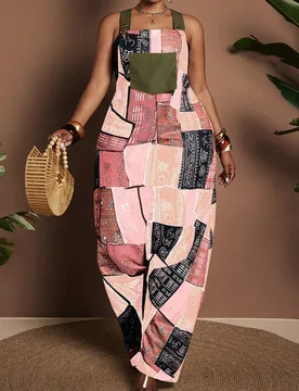 Mono holgado de talla grande con bolsillo, sin mangas, con estampado de patchwork 4XL - Shein - FashionsVida