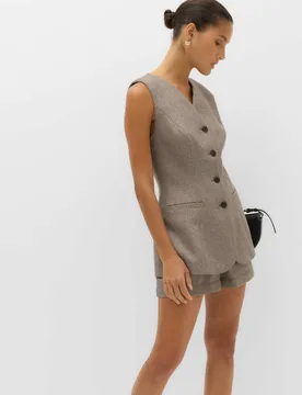 Neppy Herringbone Collarless Cinched Waistcoat Neutral female - M&S - FashionsVida