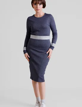 Women's Lurex Jersey Midi Dress in Navy Size: 10 - Navy - Size: 10 - Enorsia - FashionsVida