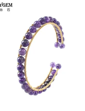 SHINYGEM Handmade Amethyst for Women Natural Purple Crystal Healing Adjustable Wire-Wrapped Gemstone Cuff Bracelet - Aliexpress - FashionsVida