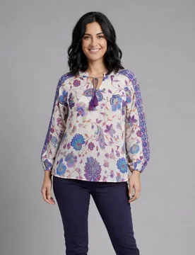 Blusa de mujer estampada cuello redondo y cordon ajustable - October - FashionsVida