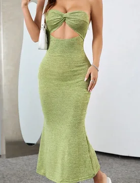 Vestido largo de mujer con diseño de tubo con abertura delantera retorcida y bajo con cola de sirena S - Shein - FashionsVida