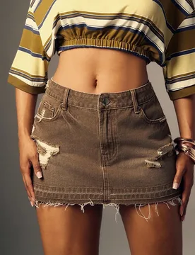 Minifalda vaquera casual con bolsillo sesgado y bajo sin acabar S - Shein - FashionsVida