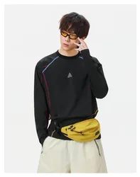 Men Long-Sleeve Color-Blocked T-Shirt Autumn Moisture-Wicking, Cooling, Loose-Fit, Casual Round-Neck Top Lightweight Breathable