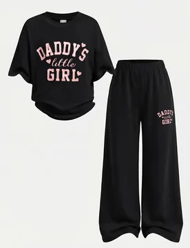 Conjunto de 2 piezas para niña joven primavera/verano, camiseta holgada de manga corta con estampado de letras minimalista y pantalones largos, estil - Shein - FashionsVida