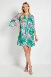 Women's Petite Floral Burn Out Ruffle Shift Dress in Green Size: 14 - Green - Size: 14