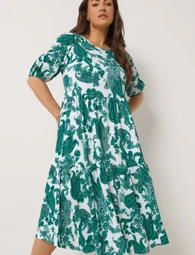 Women's Paisley Tiered Midi Dress Size: 16 - Multicolor - Size: 16 - Yours - FashionsVida