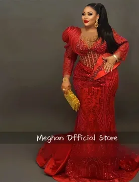 Luxury Red Mermaid Evening Dress Crystal Beading Birthday Wedding Prom Party Gowns Aso Ebi Robes De Soirée Customized - Aliexpress - FashionsVida