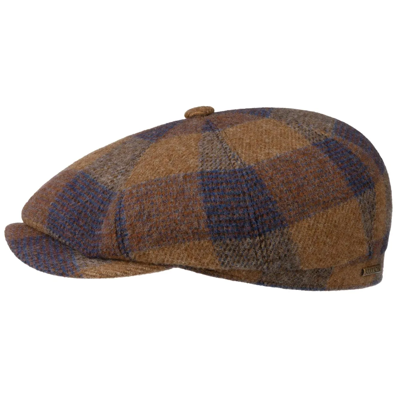 Hatteras Ankeny Wool Check Flat Cap by - brown - Size: M (56-57 cm) - Stetson - FashionsVida