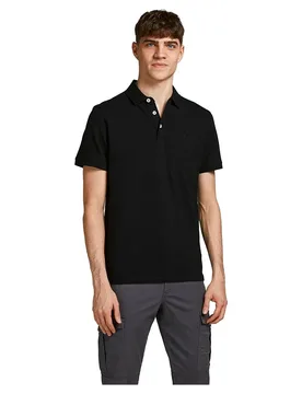 Polo à Manches Courtes Paulos Black / Detail Tonal / Black / Slim S - Jack & jones - FashionsVida