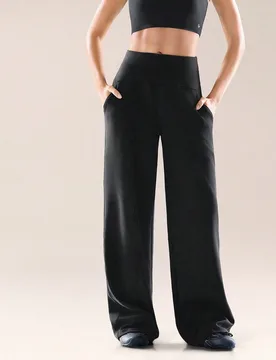 Pantalones de salón de pierna ancha y alta con cintura alta, bolsillos laterales, ajuste relajado, suave, sedoso, transpirable y cómodo de Modal Sof - Shein - FashionsVida