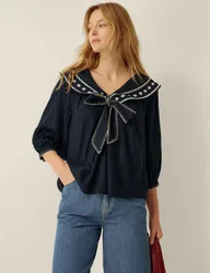 Embroidered Sailor Top Navy female