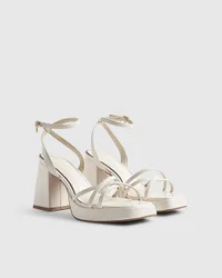 Womens Sandals White Block Heel Cross Strap Buckle Pu - Size Uk 7